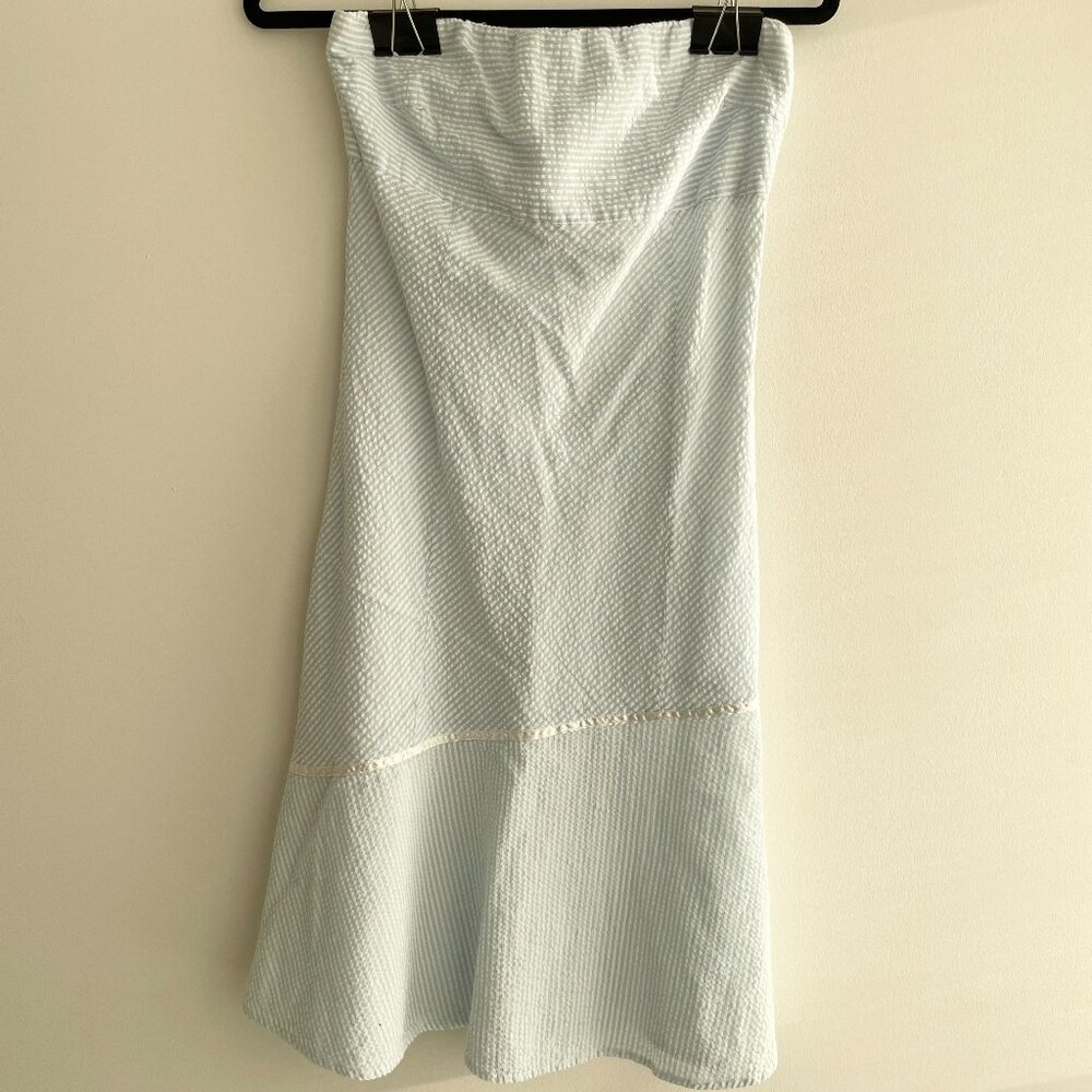 y2k light blue stripe strapless dress